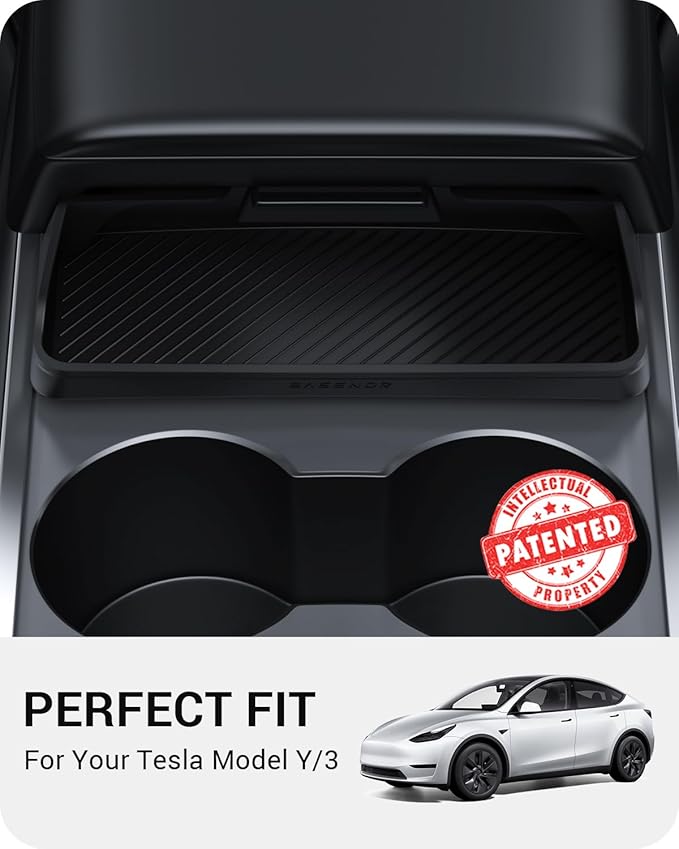 BASENOR Upgraded Tesla Model Y Model 3 Center Console Sunglasses Holder, Armrest Box Eyeglasses Storage Box Key Card Holder for 2021-2024 Model 3/Y Interior Accessories