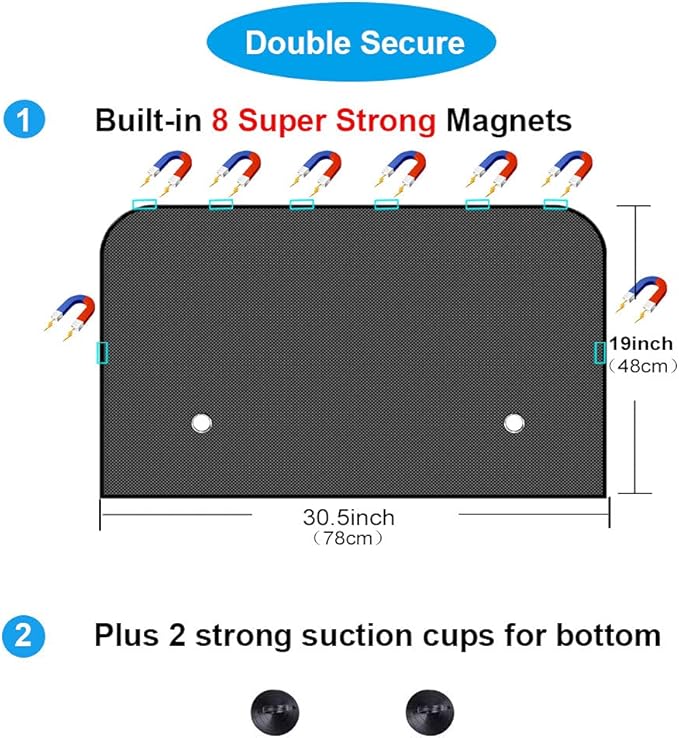 Ovege Car Window Shade 2pcs -Car Side Window Sun Shade Baby UV Protection Privacy Suction Magnetic (Back Seat 2pcs), Semi-Transparent