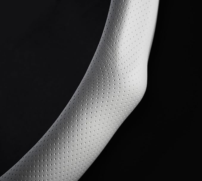 Quick Install Sporty White Perforated Nappa Leather Steering Wheel Cover for Tesla Model Y White Trim