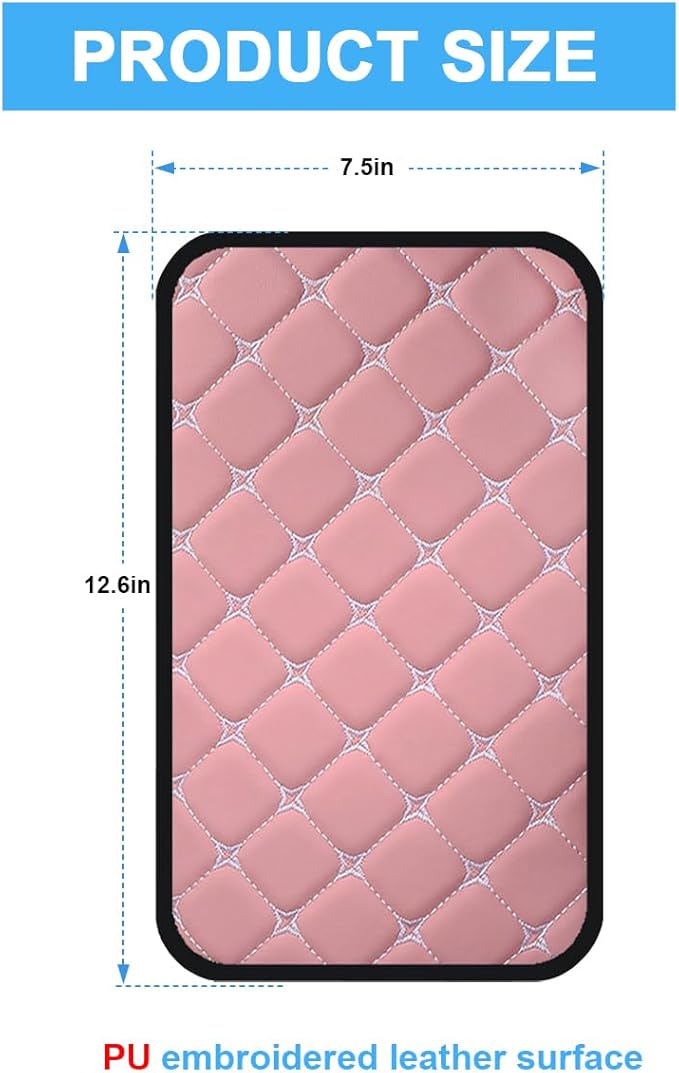 Car Center Console Cushion Pad, PU Leather Vehicle Armrest Cover Protector, Anti-Scratch Automotive Interior Arm Rest Seat Box Mat Accessories, Universal for SUV Sedan Truck (Pink)