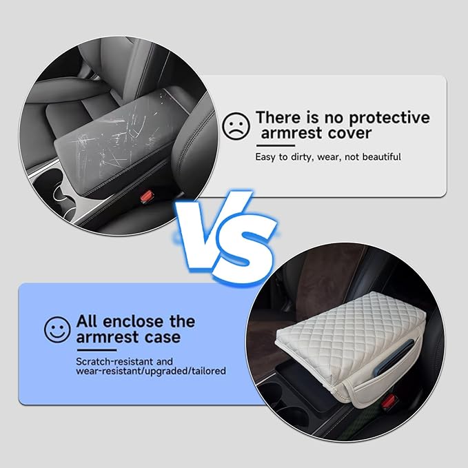 Center Console Cover for Tesla Model 3 2017-2022 2023 2024 or Model Y 2020-2022 2023 2024 Armrest Cover Cushion Pad PU Leather Armrest Seat Box Protector Accessories with Pockets Storage Bag (white)