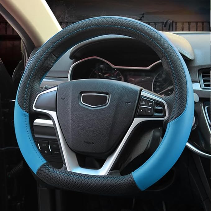 Pahajim Steering Wheel Cover Flat Bottom, D Shaped Car Steering Wheel Wrap PU Leather Anti Skid 14.5-15 Inch (37-38cm) Cubre Volantes Carros for Women Men (Blue)