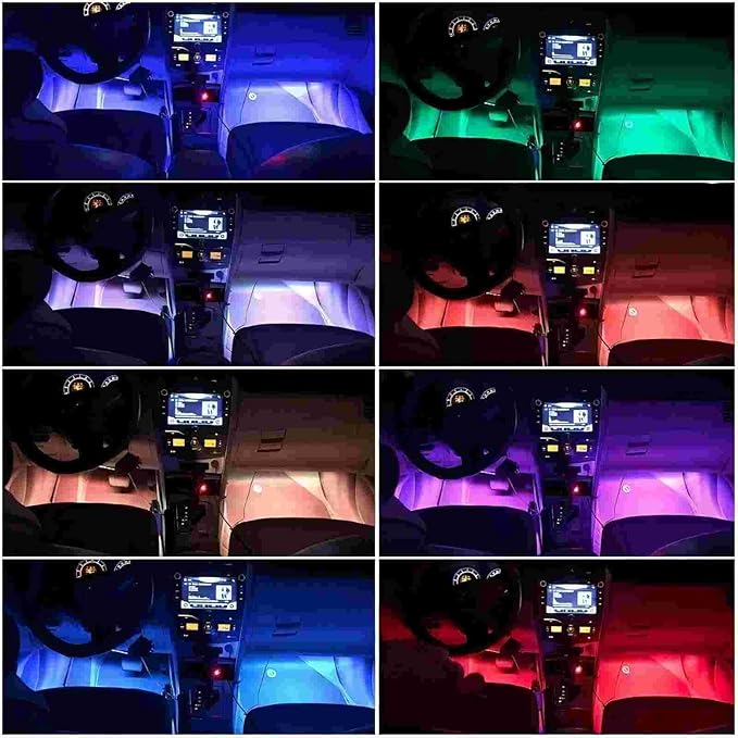 USB Adapter Light Strip, Car Neon Decorative Light, Car Ambient Lighting Kit, 8 Color Strip App, Interior Light, Music Sync Mode,for Cars, Pickups and SUVs, 4 Light Strips, 5V