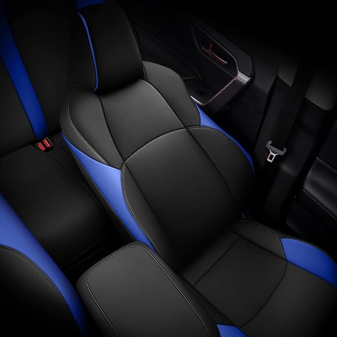 AOMSAZTO Car Seat Cover Fit for Toyota CHR 2018-2022 Faux Leather Seat Covers Protector Compatible Airbag Waterproof C-HR Full Set Black&Blue