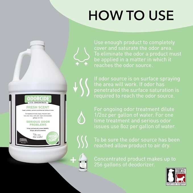 Odorcide Fresh Scent Odor Eliminator Concentrate – Odor Eliminator for Strong Odor on Carpet, Hardwood, & More – Smoke, Sweat, & Pet Odor Eliminator for Home w/Non-Enzymatic Formula, 1 Gallon