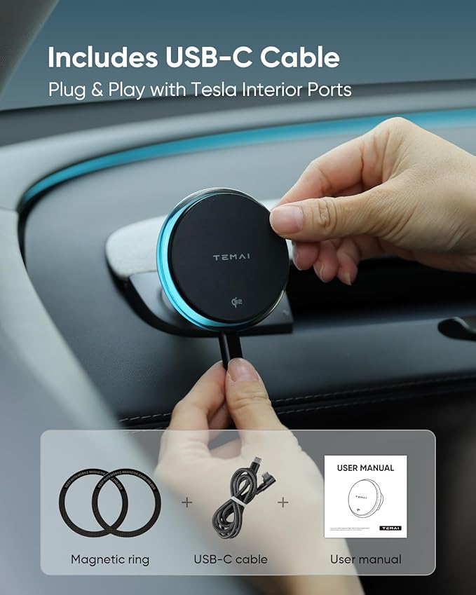 15W MagSafe Wireless Car Charger & Strongest Magnetic Phone Holder for Tesla - Car Mount Charger for Model Y Juniper & 3 Highland, Qi2 Fast Charging, No Vent Block