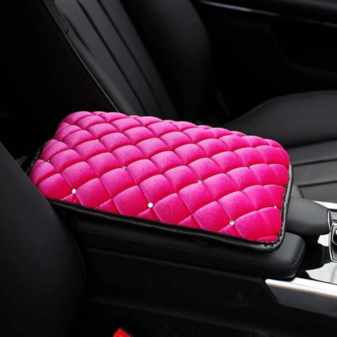 Bling Bling Car Armrest Cover Auto Center Console Protective Cover Luster Crystal Rhinestone Car Arm Rest Cushion Pad Car Interior Accessory (Pink 2)