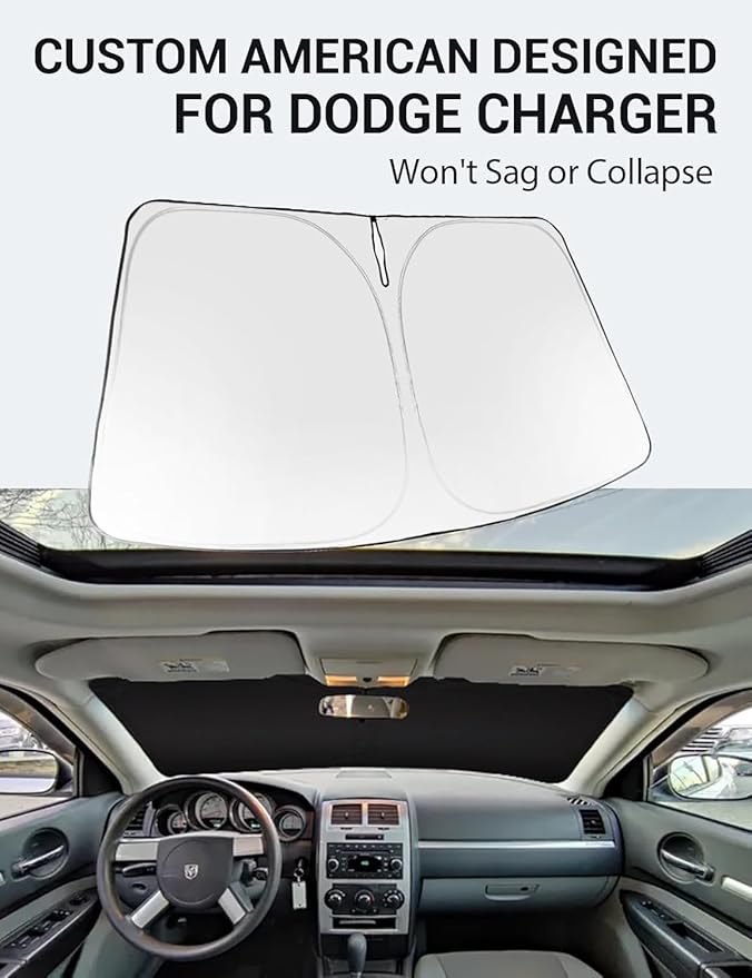 Proadsy 2026 Upgrade Front Windshield Sun Shade Foldable Sunshade Protector Custom Fit 2006–2010 Dodge Charger Accessories