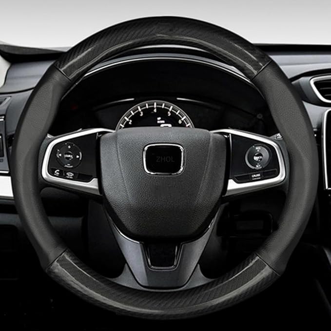 ZHOL Steering Wheel Cover, Universal 15 Inch Fashion Sport Microfiber Leather Carbon Fiber Auto Car Steering Wheel Cover for Men, Anti-Slip Car Interior Accessories, Black