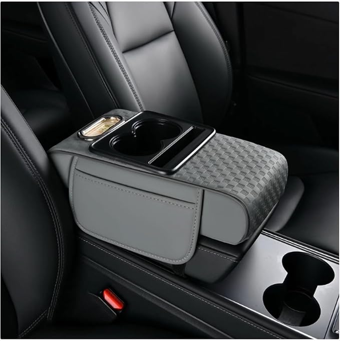 Car Arm Rest Cushion for Mazda CX-5, Center Console Armrest Pillow Car Armrest Pad Trucks with Cup Holder, Armrest Pad Storage Bag(Gray)