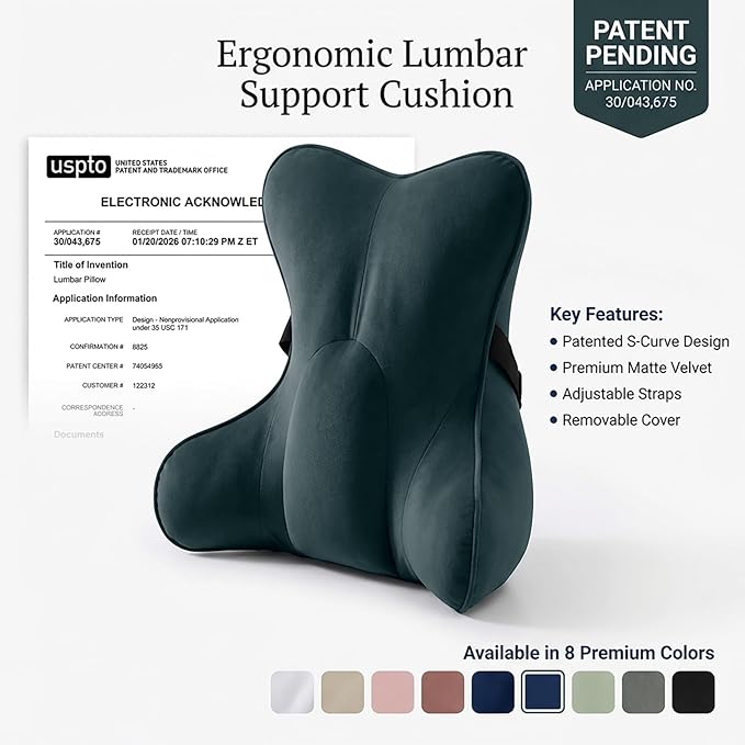 Lumbar Support Pillow(Pat. Pend) for Lower Back Pain Relief – Multi-Functional Ergonomic Lumbar Cushion, Reading Pillow for Office Chair, Car Seat & Sofa,Charcoal Gray