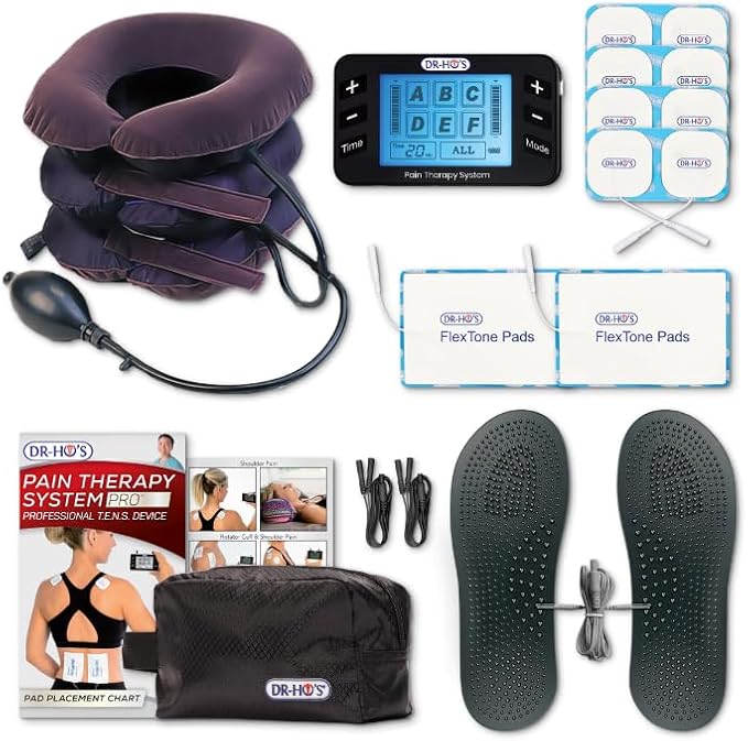 Dr Ho's® Neck Comforter Deluxe Kit – Inflatable Travel Neck Pillow and Traction Device Heated Massager, Spinal Secrets DVD & Relief Book