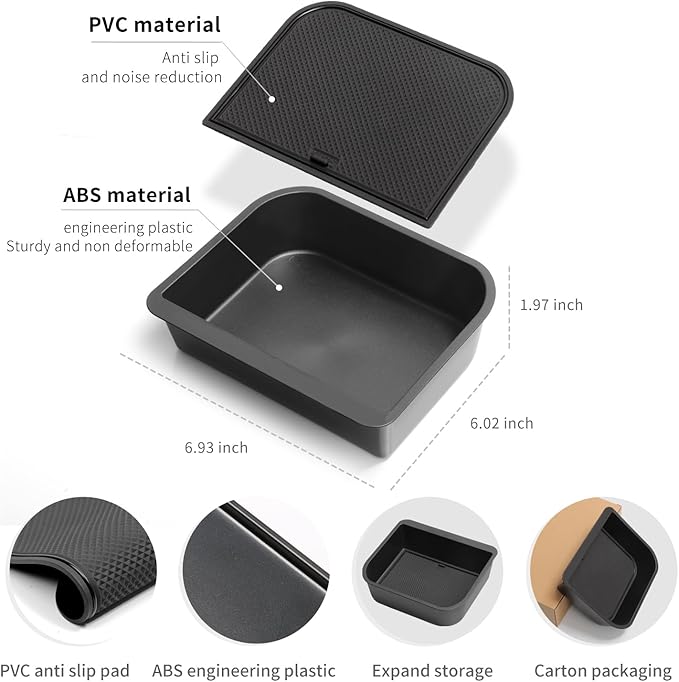 smabee 3PCS Fit for 2024 2025 2026 Lexus GX 550 GX550 Center Console Cool Box Organizer + Wireless Charging Protective Mat + Cup Holder Insert Accessories Black