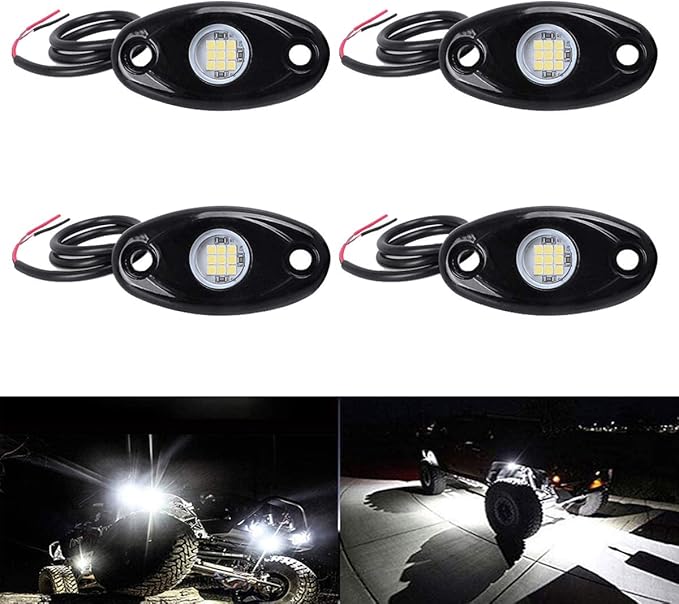 4Pods LED Rock Lights White LED Neon Underglow Light for Car Truck ATV UTV SUV Underbody Glow Trail Rig Lamp Waterproof (White)