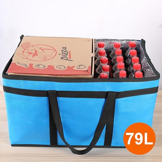 Bodaon 2PK Cooler Insulated Food Delivery Bag with Bottom for Delivery Drivers, XXX-Large Thermal Bags for Catering/Hot Pizza, Travel/Camping/Picnic Basket，Grocery Reusable Warmer Frozen, Black-Blue