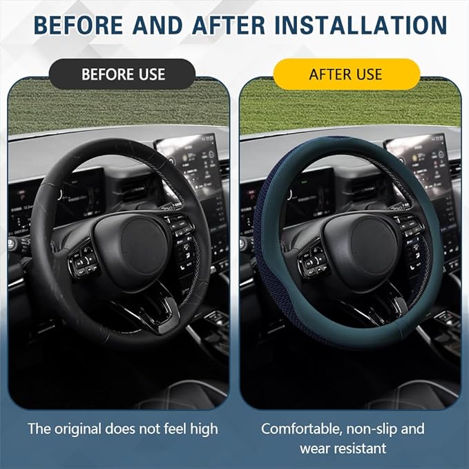 Car Steering Wheel Cover, Steering Wheel Accessories, Universal 15 Inch Microfiber Breathable LCE Silk, Car Accessories Breathable Anti-Slip Protector Universal for SUV Sedan Truck (Blue)