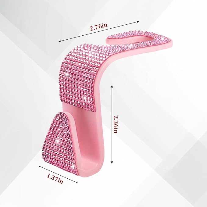 4PCS Bling Car Seat Headrest Hooks, Crystal Rhinestone Vehicle Back Seat Hanger Holder, Auto Interior Headrest Hanging Storage Organizer for Purse Handbag Coat, Universal Fit (Pink)