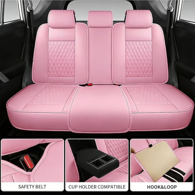 Car Seat Covers Full Set Custom Fit for Chevrolet/Chevy Captiva 2006-2018 - Premium Faux Leather with Lumbar Support | Breathable, Waterproof, Anti-Slip, Durable (Pink,Full Set)