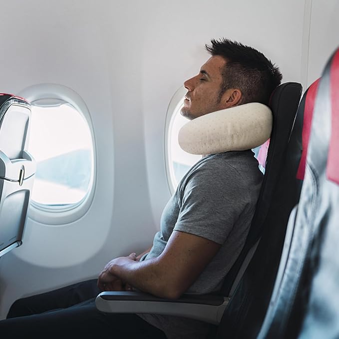 Memory Foam Neck Pillow Comfortable Travel Neck Pillow Neck and Head Support Lightweight Portable Airplane Travel Pillow for Sleeping, Traveling,Car, Train, Bus and Home Use Beige