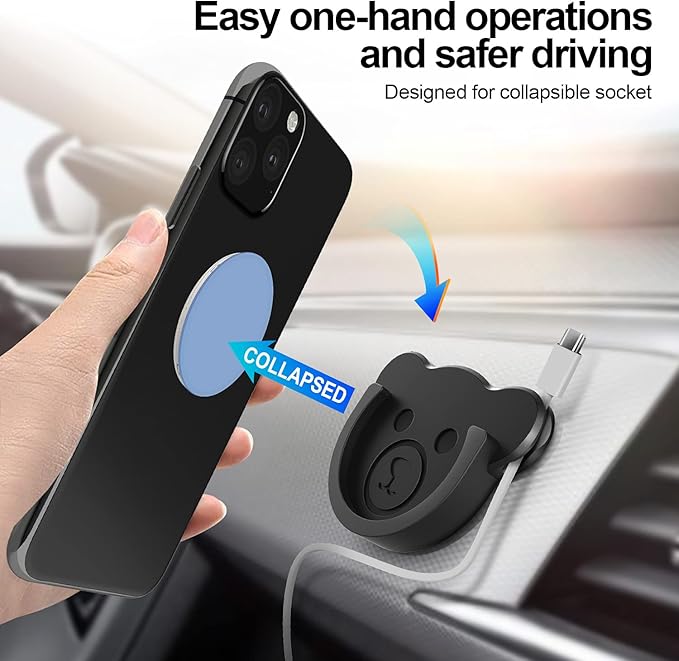 TOPGO Socket Car Mount for Phone Holder Cute Bear Style Silicone Grip Stand with Phone line Clasp for Collapsible Socket User Used on Dashboard, Home, Office, Kitchen, Desk, Wall (Black) 3 Pack