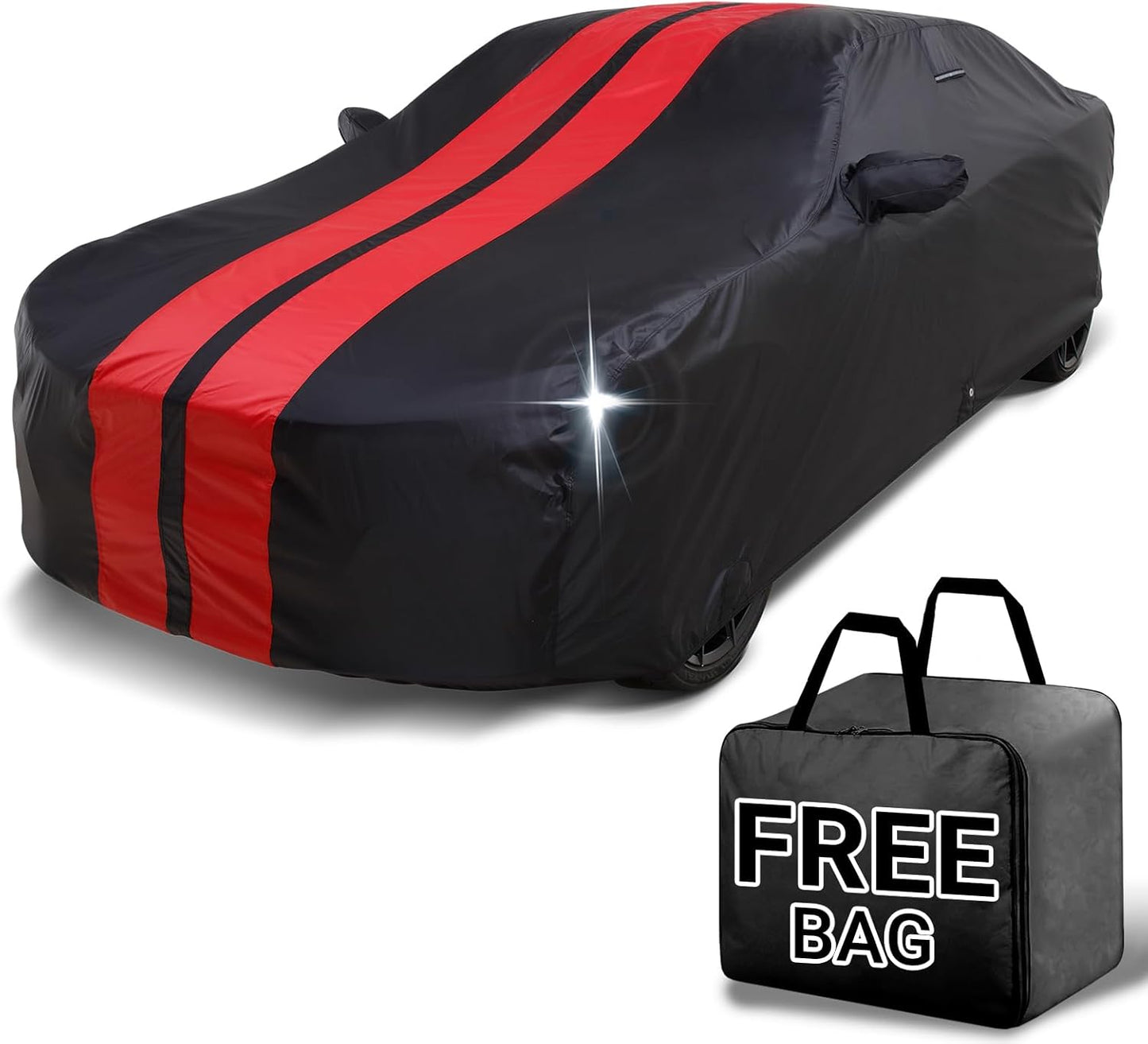 iCarCover Custom Car Cover for Buick Riviera (1989-1993) Waterproof All-Weather Rain Snow UV Sun Protector Full Exterior Indoor Outdoor Car Cover (Stripe - Black/Red)