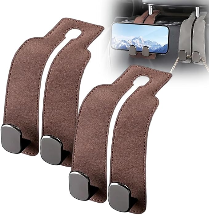 2026 Car Headrest Storage Hooks - Universal Backseat Hanger Organizer for Handbags & Grocery Bags (2, Brown)