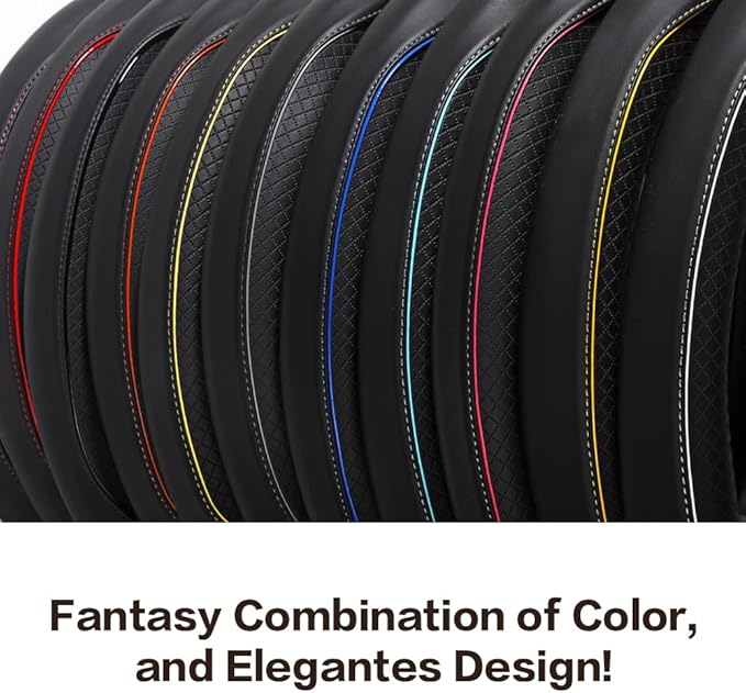 Microfiber Leather Car Medium Steering Wheel Cover,Universal Car Wheel Cover,Breathable Wheel Cover,Anti-Slip Full Surround,Sports Style Steering Wheel Covers (Black)