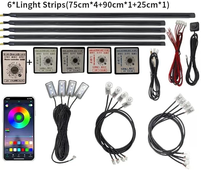 Car Interior LED Light Kit with App Control, RGB Multicolor Ambient Lighting Strip, Smart Music Sync Neon Accent Lights for Vehicle Interior