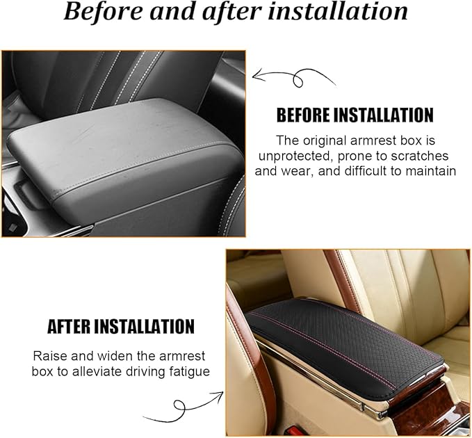 Car Center Console Cover, PU Leather Vehicle Armrest Seat Box Cover Protector, Comfortable Automotive Interior Arm Rest Cushion Pad Accessories, Universal for SUV Sedan Truck (Black/Pink)