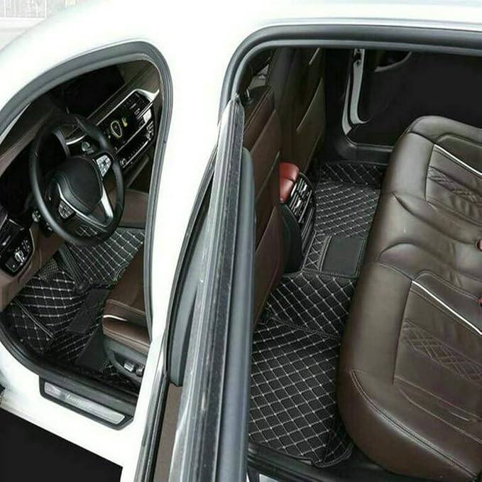 TREGOO All Weather Car Mats Custom Fit Non Slip Floor Mats for 1998-2025 Cars Personalized Leather Protection Pads Suitable for Men Women (Edge red, Middle Black Horizontal bar)