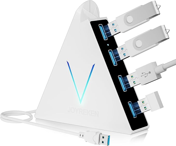 USB 3.0 Hub,4 Port USB Hub Tower,2ft Cable USB Splitter for Laptop,PC, PS4,PS5,Xbox,Mouse,Keyboard, Flash Drive, U-Disk (White)