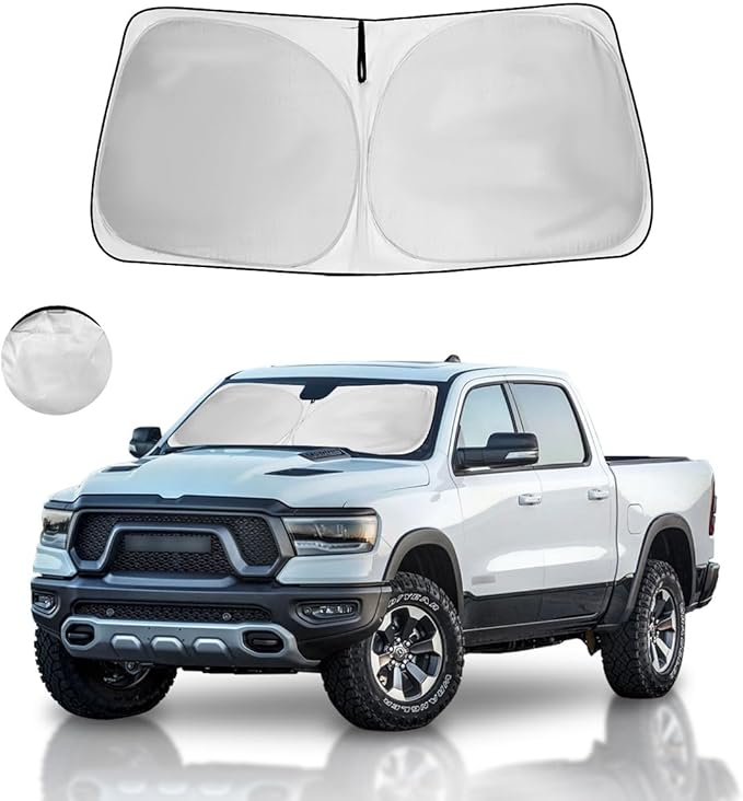 Car Windshield Sun Shade Custom Fit 2010-2026 Dodge RAM 1500 2500 3500 Truck Accessories Sunshade Foldable Sun Visor Protector Front Window Cover Fits 2Dr RegularCab, 4Dr QuadCab, CrewCab, MegaCab