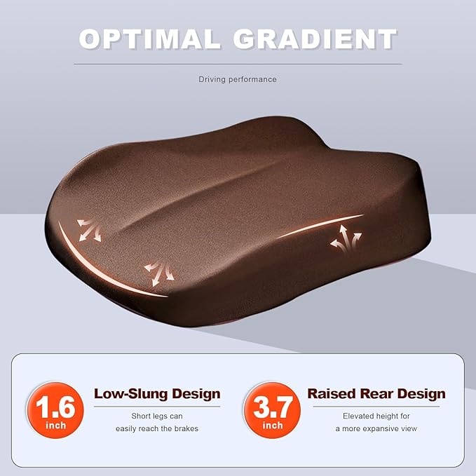 Car Seat Cushion, Ergonomic Memory Foam Auto Seat Boost Mat for Short People Driving, Non-Slip Driver Seats Height Cushion Office Chair Pillow for Tailbone Back Pain Relief (Coffee)
