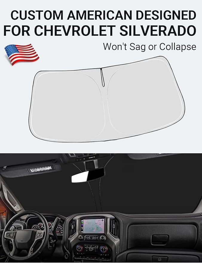 Proadsy 2026 Upgrade Front Windshield Sun Shade Foldable Sunshade Protector Custom Fit 2014-2018 Silverado Regularcab Crewcab Extendedcab Accessories