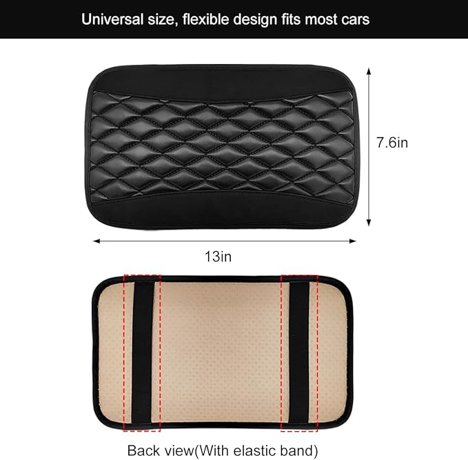 Car Center Console Cushion Pad, 12.6 × 7.48 Inches Waterproof Car Armrest Seat Box Cover, PU Leather Armrest Cover Protector for Most Vehicle, Universal Car Interior Accessories (Black)