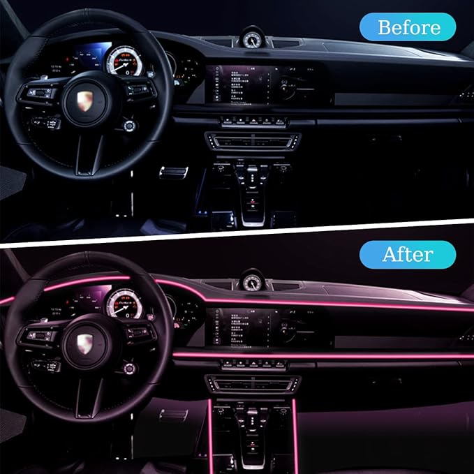 EL Wire LED Strip Lights, USB Auto Neon Light Strip with Sewing Edge, 16FT Electroluminescent Ambient Lighting Kit with Fuse Protection, Car Decoration Accessory (Pink/16FT)