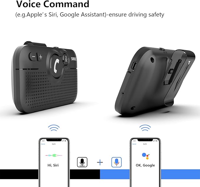 Handsfree Bluetooth Car Kit for Cell Phone, Wireless Bluetooth Speaker for Car, AUTO Power ON Support Siri Google Voice Assistant Hands Free Phone Speakerphone with Visor Clip-BC980SA