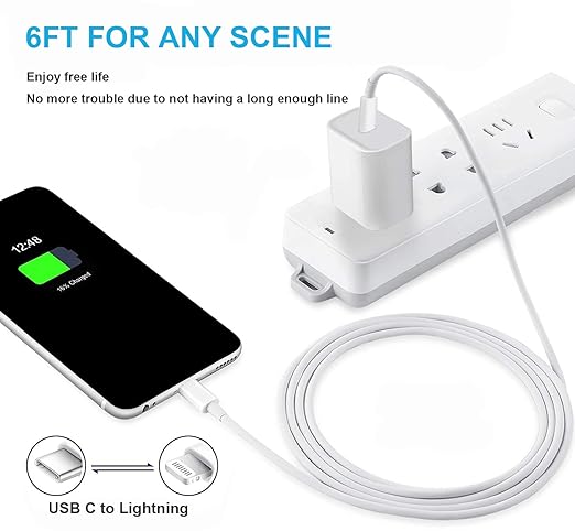 iPhone Charger Fast Charging,Fast Charger iPhone 20W PD 6FT USB C Wall Plug Type C i Phone Fast Charging Power Adapter Lightning Cable Cord for Phone 14 ProMax/13 Mini/12/11/XS/Max/XR/X/8 Plus/SE,iPad