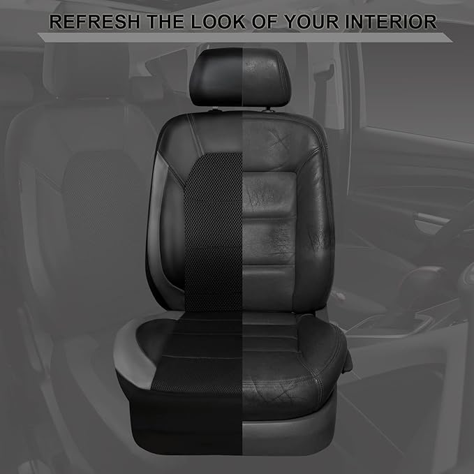 CAR PASS Leather Car Seat Covers Front Seats only, with Air Mesh Front Seat Covers Breathable, Cool Automotive Seat Covers 2 Pack, Universal Fit Most Cars,SUV,Truck,Van Airbag Compatible(Black Gray)