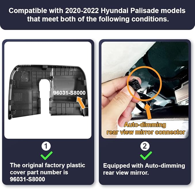 Fitcamx 4K Dash Cam Suitable for Hyundai Palisade 2020 2021 2022 (Part No#S8000) Limited SE SEL Calligraphy, OEM Look, UHD 2160P Video, Loop Recording, WiFi & APP, G-Sensor, Easy to Set, 64GB Card