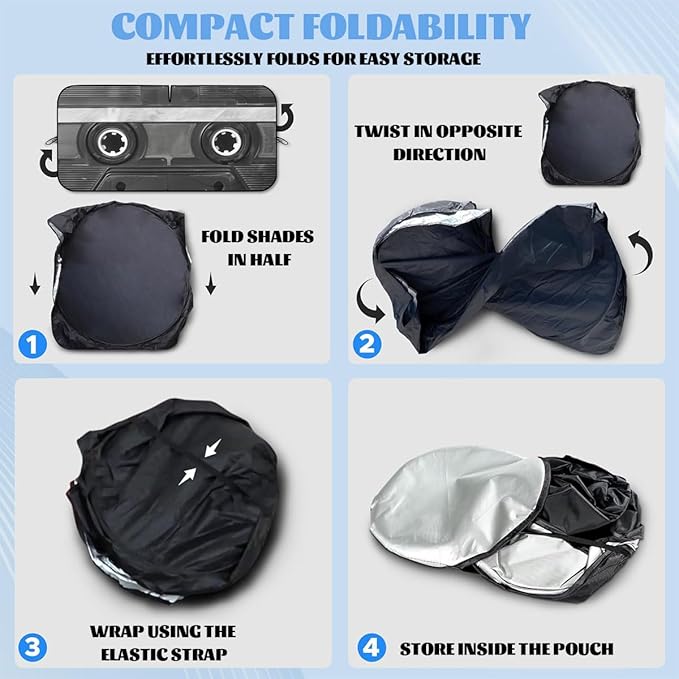 Black White Retro Car Front Window Sun Shield Cassette Music Tape Heatshield Front Window Car Sun Shade Windshield Rays Sun Shade Visor Protector for Car Sedan Truck SUV Accessories 59" L x 31.5" W