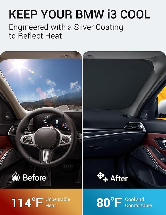 Proadsy 2026 Upgrade Front Windshield Sun Shade Foldable Sunshade Protector Custom Fit 2014-2022 BMW i3 Accessories