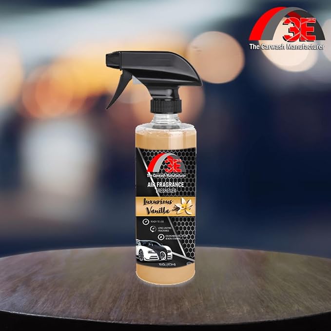 3E Car Air Freshener Premium Vanilla Scent 16 fl oz – Professional Automotive Air Freshener & Odor Eliminator, Long-Lasting Interior Fragrance for Cars, Trucks, SUVs, RV, Home & OfficeBlue (VANILLA)