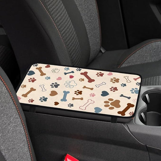 1pc Center Console Armrest Cover Pad 12.6x7.5 inch Dog Paw Prints Bones Neoprene Car Armrest Cushion Waterproof Armrests Seat Box Cover Protector for Universal Cars Vehicles SUVs
