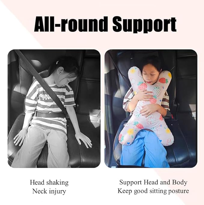 X-Shaped Car Travel Pillow for Cars Seat Kids Adults Head and Body Support Pillow Cartoon Neck Pillows Soft Long-Distance Travel Car Sleeping Seat Belt Pillows Breathable Cars Aircraft Travel Cushion