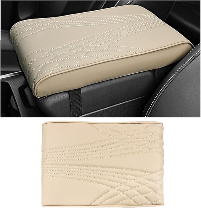 Ziciner Car Center Console Cover, Leather Memory Foam Armrest Cushion Protection Pad, Waterproof Hand Rest Pillow with Height Increase, Universal Accessory for Most Car (Beige #Angel)