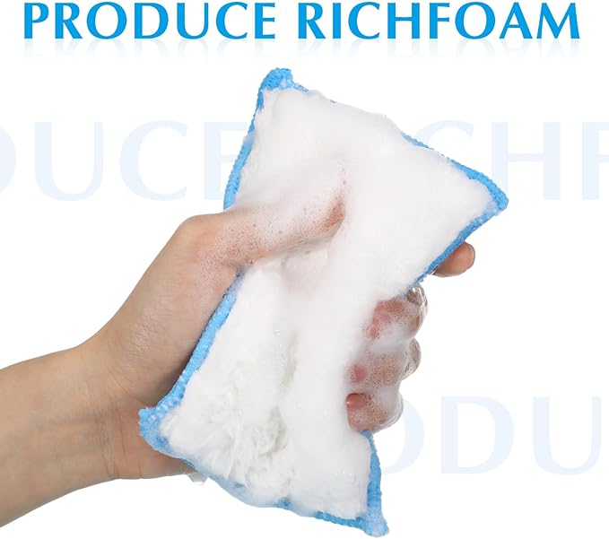 Mudder 8 Pcs Car Interior Scrubbing Sponge 5'' x 3'' Fiber Car Wax Applicator pad Household Cleaning Sponges for Leather Seat Couch Cleaning (Blue White)