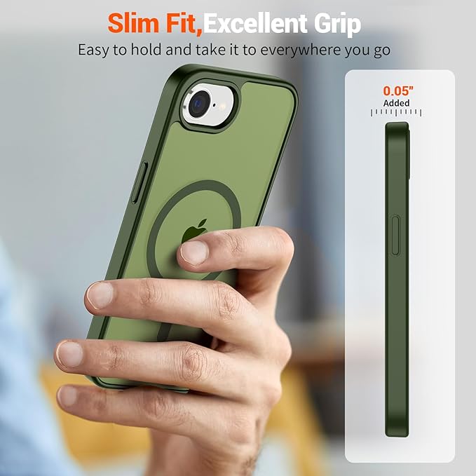 SUPFINE Magnetic for iPhone 17e Case/iPhone 16e Case 2025 (Compatible with MagSafe)(Military Grade Drop Protection) Slim Translucent Matte Shockproof with Anti-Fingerprint Phone Case,Cangling Green