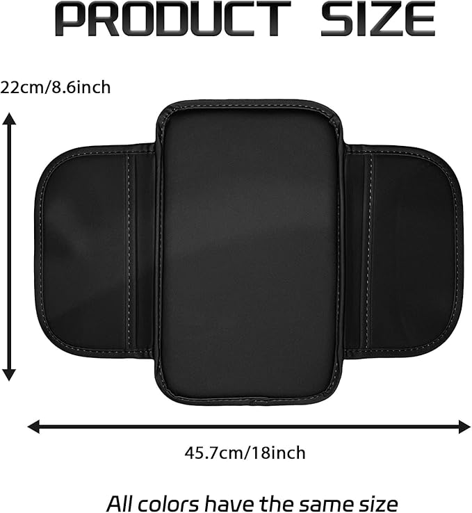 Car Center Console Cover Arm Rest Cover Pad for Car Armrest Box, Middle Console Covers Leather Armrest Box Mat Pad Protector Cushion with 2 Storage Bags for Cars Interior Accessories(Black)