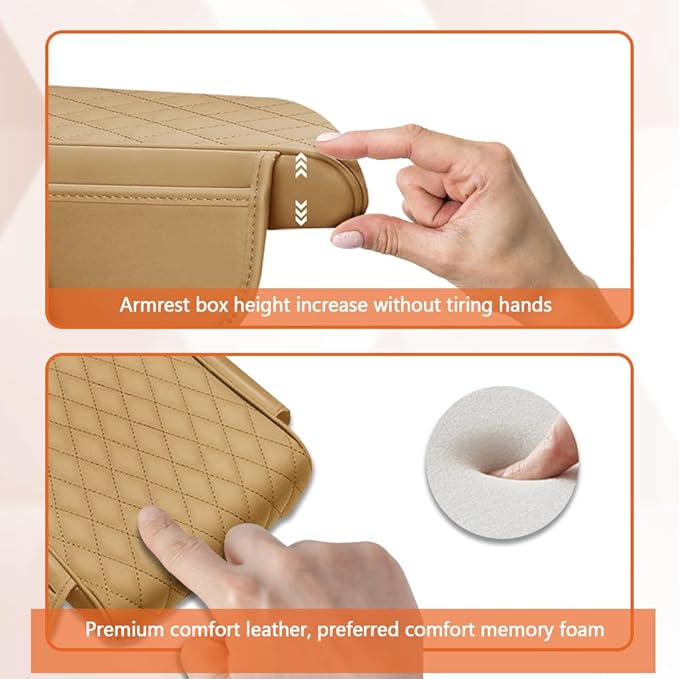 Car Center Console Cover, Napa Leather Car Armrest Cushion with Side Pockets, Memory Foam Auto Armrest Seat Box Mat, Universal Interior Armrest Protective Cover Accessories for Most Vehicle